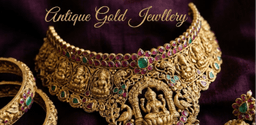 A 22K antique-finish gold temple necklace with a Lakshmi pendant, shown against a dark cloth to highlight the matte finish